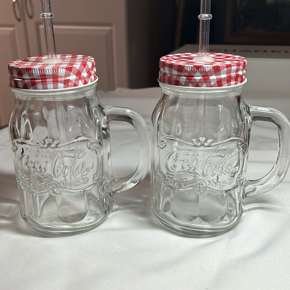 Coca Cola Other - Coca-Cola vintage , set of 2 glasses with hard plastic straws inside never used